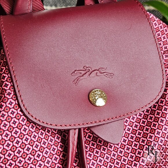 #21 Longchamp Le Pliage Dandy Backpack Geometric Print – Red/Fig - Picture 6 of 15